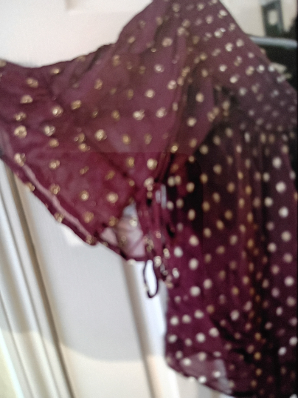 Abercrombie & Fitch Burgundy Blouse with Gold Polka Dots - Picture 2 of 4